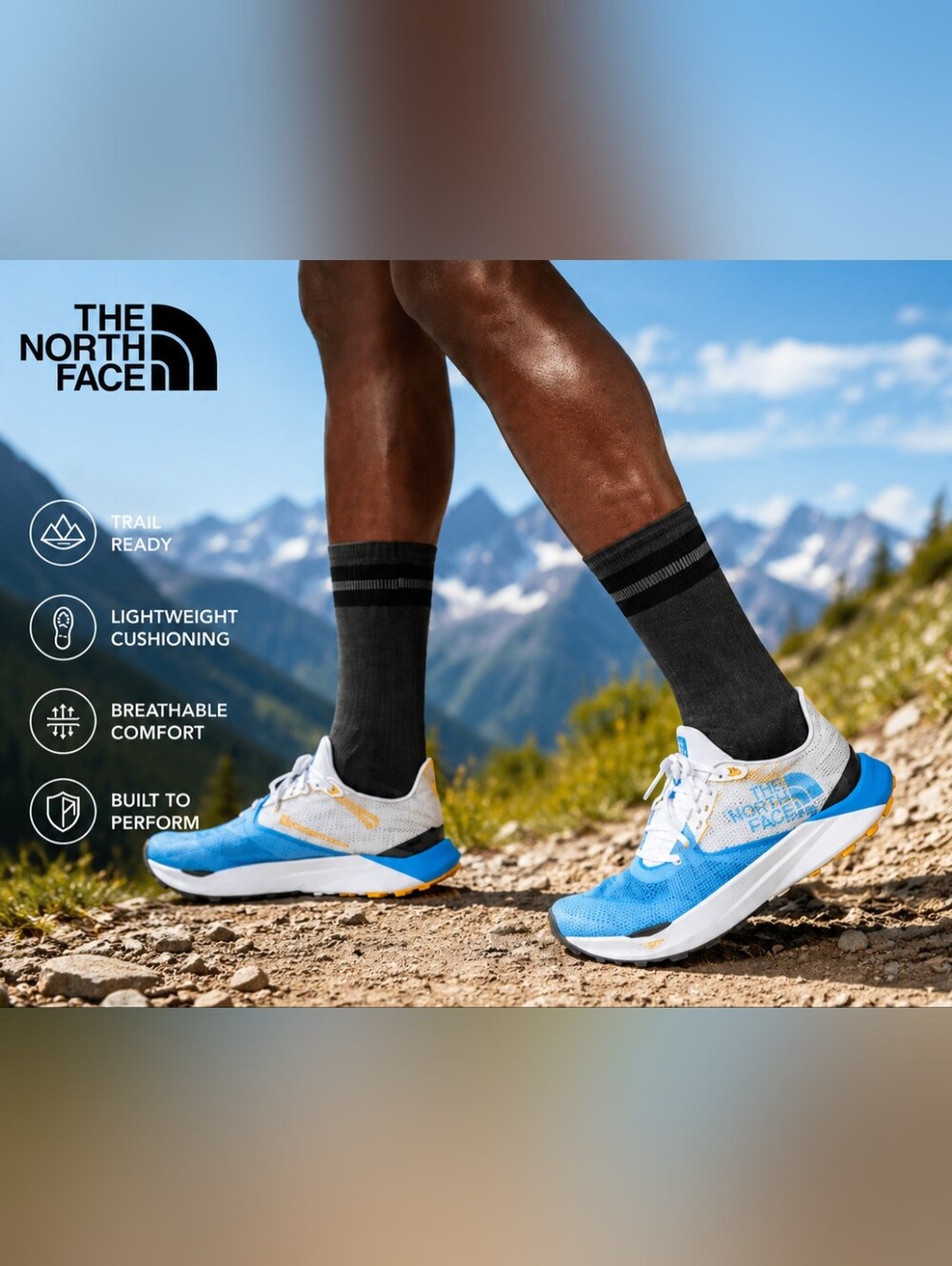 NIB The North Face Men’s Summit VECTIV™ Sky Trail Running Shoes Blue Yellow